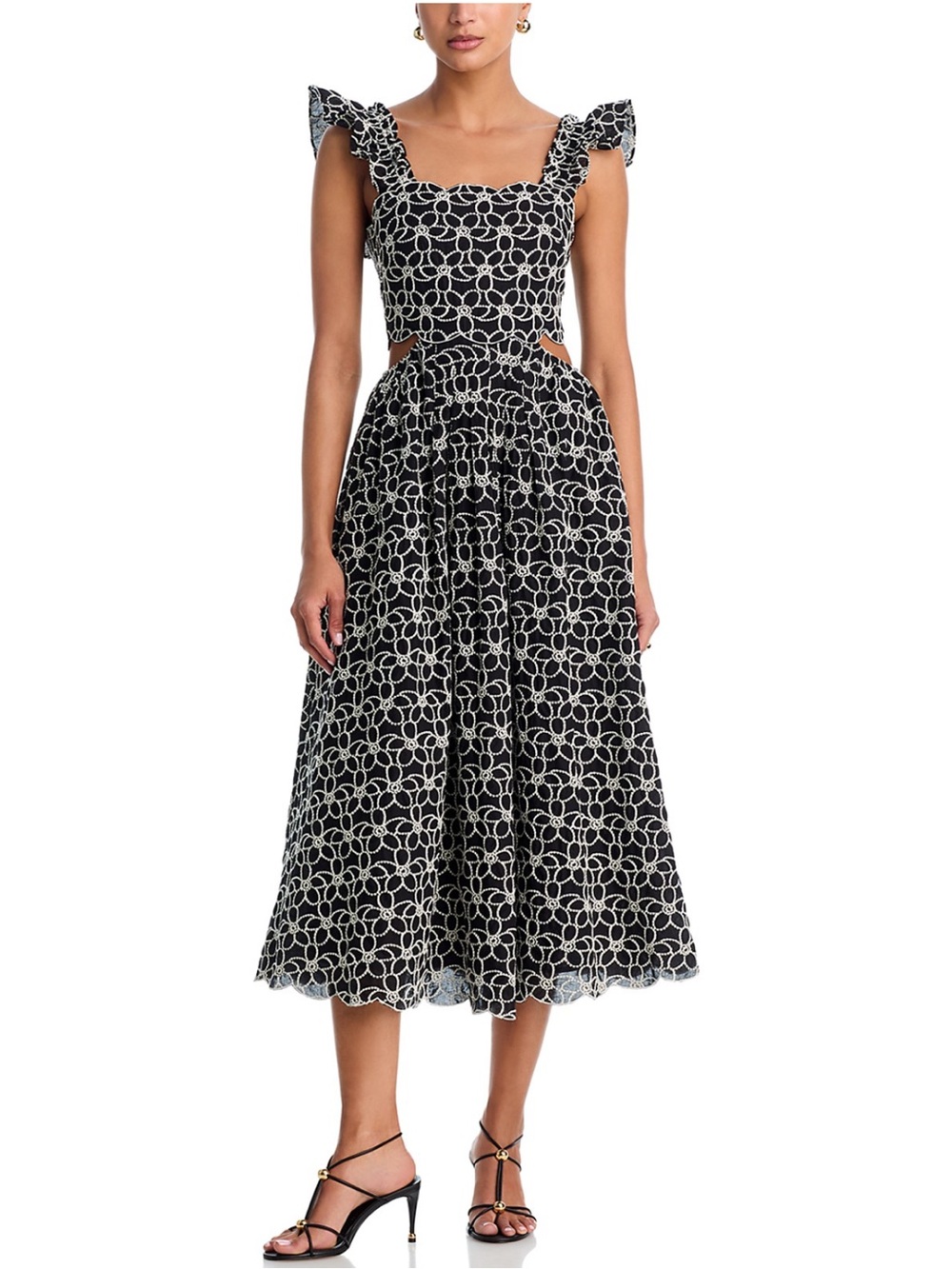 AQUA EMBRIODERED MIDI DRESS